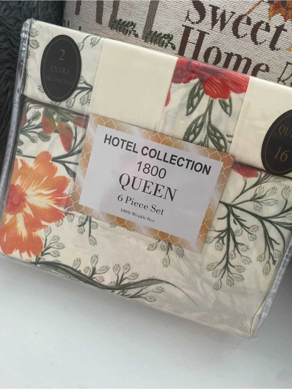 Hotel Collection Floral Queen Sheet Set in Cream and Orange